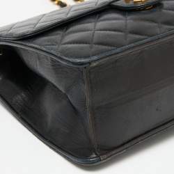 Pre Owned Chanel Black Quilted Leather Vintage Classic Square Flap Bag