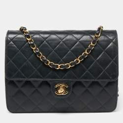 Pre Owned Chanel Black Quilted Leather Vintage Classic Square Flap Bag