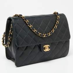 Pre Owned Chanel Black Quilted Leather Vintage Classic Square Flap Bag