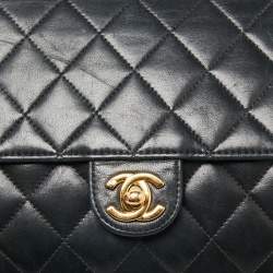 Pre Owned Chanel Black Quilted Leather Vintage Classic Square Flap Bag