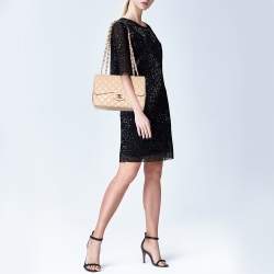 Pre Owned Chanel Beige Quilted Leather Jumbo Classic Single Flap Bag