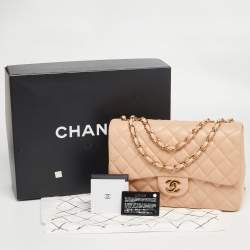 Pre Owned Chanel Beige Quilted Leather Jumbo Classic Single Flap Bag