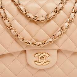 Pre Owned Chanel Beige Quilted Leather Jumbo Classic Single Flap Bag