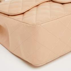 Pre Owned Chanel Beige Quilted Leather Jumbo Classic Single Flap Bag