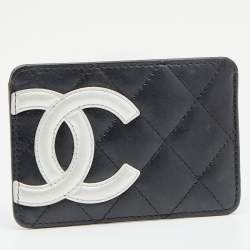 مملوكة مسبقًا محفظة بطاقات شانيل لاين كامبون جلد أسود مبطن