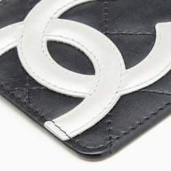 مملوكة مسبقًا محفظة بطاقات شانيل لاين كامبون جلد أسود مبطن