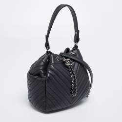 Pre Owned Chanel Black Chevron Leather Small Urban Spirit Bucket Bag