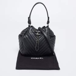 Pre Owned Chanel Black Chevron Leather Small Urban Spirit Bucket Bag