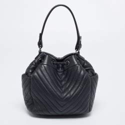 Pre Owned Chanel Black Chevron Leather Small Urban Spirit Bucket Bag