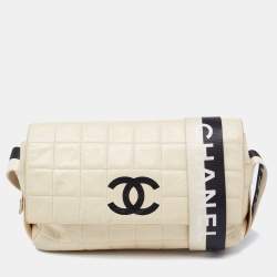 Chanel Ivory Quilted Leather East West Star Chocolate Bar Flap