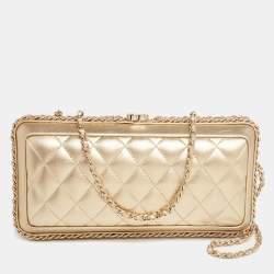 Chanel Metallic Gold Quilted Leather Chain Around Clutch Chanel