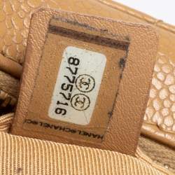 Pre Owned Chanel Beige Quilted Caviar Leather Vintage CC Timeless Shoulder Bag