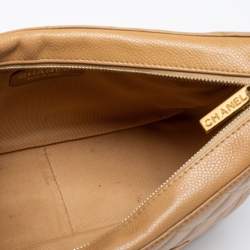 Pre Owned Chanel Beige Quilted Caviar Leather Vintage CC Timeless Shoulder Bag