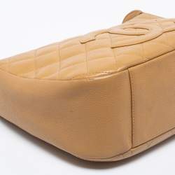 Pre Owned Chanel Beige Quilted Caviar Leather Vintage CC Timeless Shoulder Bag