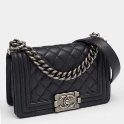 Pre Owned حقيبة شانيل بوي جلد مبطن أسود بقلاب