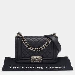 Pre Owned حقيبة شانيل بوي جلد مبطن أسود بقلاب