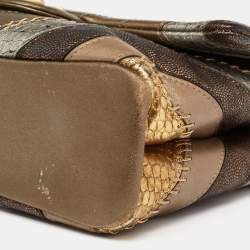 مملوكة مسبقًا Chanel Gold/Metallic Chevron Leather and Python Patchwork CC Flap Bag