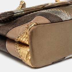 مملوكة مسبقًا Chanel Gold/Metallic Chevron Leather and Python Patchwork CC Flap Bag