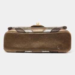 مملوكة مسبقًا Chanel Gold/Metallic Chevron Leather and Python Patchwork CC Flap Bag