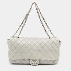Pre Owned Chanel Grey Quilted Leather Maxi Classic Flap Bag