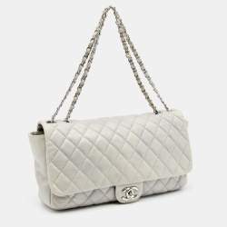 Pre Owned Chanel Grey Quilted Leather Maxi Classic Flap Bag