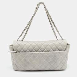 Pre Owned Chanel Grey Quilted Leather Maxi Classic Flap Bag