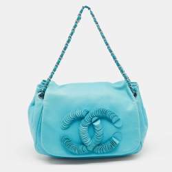 Chanel Aqua Blue Leather Disc Accordion Flap Bag Chanel