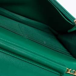 Chanel Green Lizard and Leather Boy Wallet on Chain