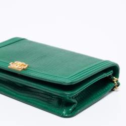 Chanel Green Lizard and Leather Boy Wallet on Chain