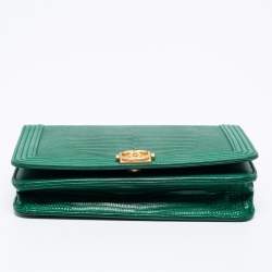 Chanel Green Lizard and Leather Boy Wallet on Chain