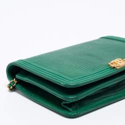 Chanel Green Lizard and Leather Boy Wallet on Chain