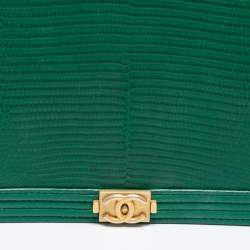 Chanel Green Lizard and Leather Boy Wallet on Chain