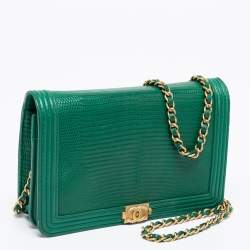Chanel Green Lizard and Leather Boy Wallet on Chain