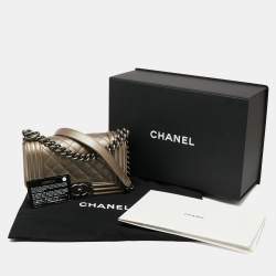 Pre Owned Chanel Metallic Beige Quilted Caviar Leather Small Boy Flap Bag