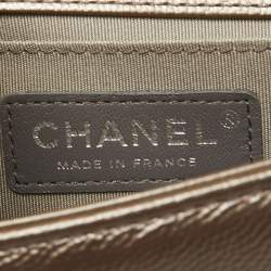 Pre Owned Chanel Metallic Beige Quilted Caviar Leather Small Boy Flap Bag