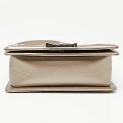 Pre Owned Chanel Metallic Beige Quilted Caviar Leather Small Boy Flap Bag