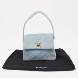 Pre Owned Chanel Light Blue Quilted Suede Vintage Mini Flap Bag