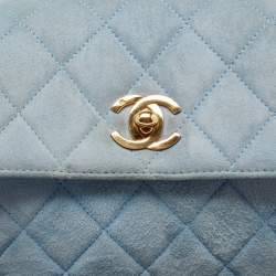 Pre Owned Chanel Light Blue Quilted Suede Vintage Mini Flap Bag