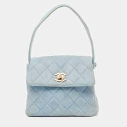 Pre Owned Chanel Light Blue Quilted Suede Vintage Mini Flap Bag