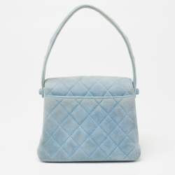 Pre Owned Chanel Light Blue Quilted Suede Vintage Mini Flap Bag