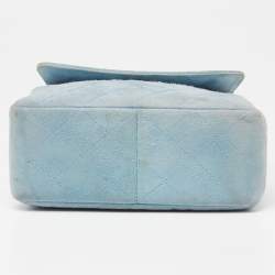 Pre Owned Chanel Light Blue Quilted Suede Vintage Mini Flap Bag