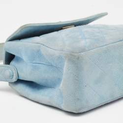Pre Owned Chanel Light Blue Quilted Suede Vintage Mini Flap Bag