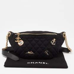 Pre Owned Chanel Black Quilted Fabric and Leather Paris Hamburg Charm Belt Bag