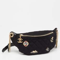 Pre Owned Chanel Black Quilted Fabric and Leather Paris Hamburg Charm Belt Bag