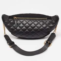 Pre Owned Chanel Black Quilted Fabric and Leather Paris Hamburg Charm Belt Bag
