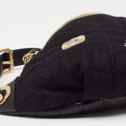 Pre Owned Chanel Black Quilted Fabric and Leather Paris Hamburg Charm Belt Bag