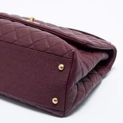 Pre Owned Chanel Burgundy Quilted Caviar Leather And Lizard Medium Coco Top Handle Bag