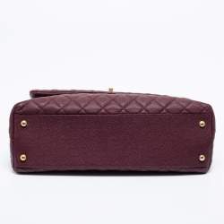 Pre Owned Chanel Burgundy Quilted Caviar Leather And Lizard Medium Coco Top Handle Bag