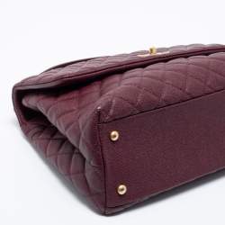 Pre Owned Chanel Burgundy Quilted Caviar Leather And Lizard Medium Coco Top Handle Bag