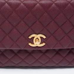Pre Owned Chanel Burgundy Quilted Caviar Leather And Lizard Medium Coco Top Handle Bag